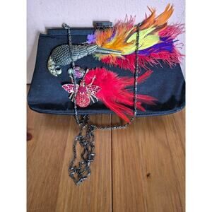 Iris Lane‎ Evening Clutch Shoulder bag black satin embellished in crystals